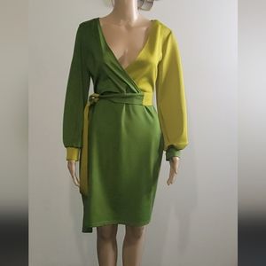 Two-toned Green Wrap Dress